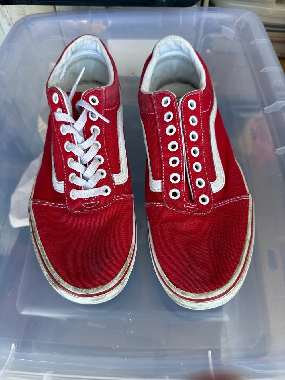 Men’s Vans Red Canvas Low-Top Sneakers with White Interior 10.5